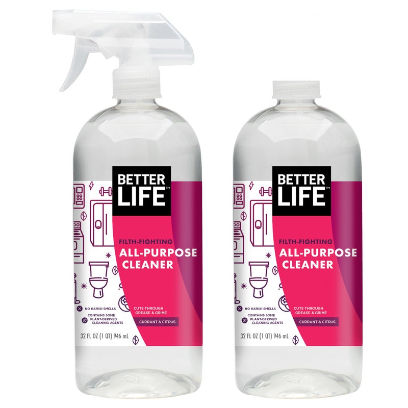 Better Life All Purpose Cleaner - Multipurpose Home and Kitchen Cleaning Spray for Glass, Countertops, Appliances, Upholstery- Multi-surface Spray Cleaner - Currant and Citrus, 32oz (Pack of 2) - Image 1